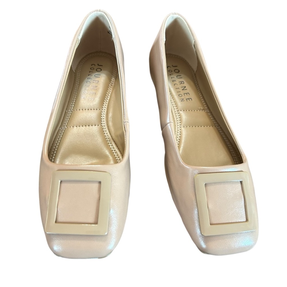 Journee Collection Zimia Square Toe Tan  Ballet Flats Chic Minimal NEW 6.5